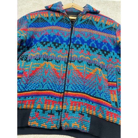 Vintage David James Aztec Southwest Knit Bomber Jacket‎ Full Zip M Colorful Wool - Picture 5 of 10